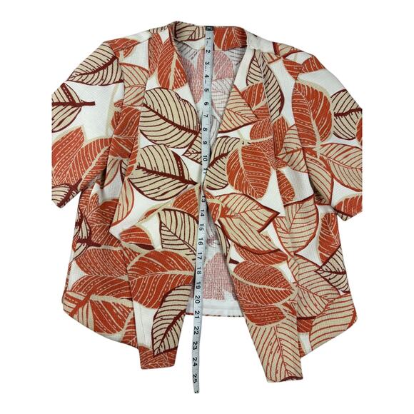 Women’s Cream /‎ Rust Leaf Print Open Front Cardigan / Jacket Medium - Picture 4 of 8